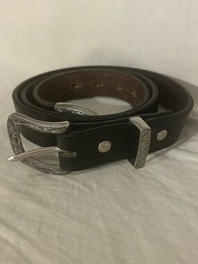 Hanks Western Cowboy Black Leather Belt Dakota Bison - 1.25" Size 40